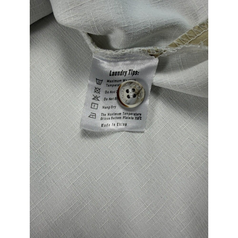 Royaura Shirt Mens 3XL Beige Solid Short Sleeve Hawaiian Button Up Resort Casual - Picture 5 of 7